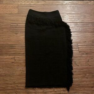 Zara Textured Black Midi Limited Edition Fringe Tweed Skirt Size XS